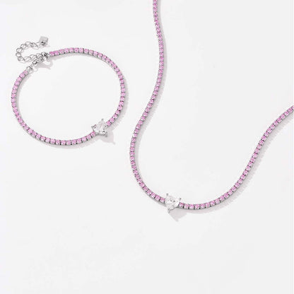 Fashion S925 Silver Necklace Bracelet Women'S Diamond-Embedded High-Grade Simple Elegant Jewelry