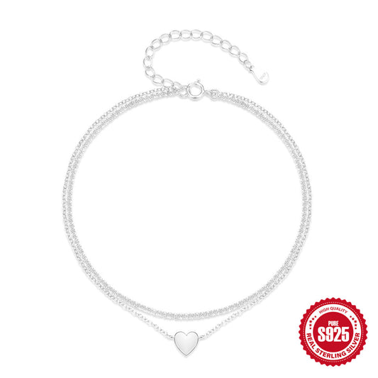 Eternal Heart of Amour: S925 Sterling Silver Versatile Ankle Chain