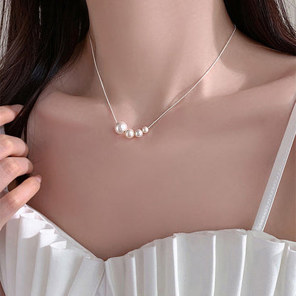 Luminous Grace of the Sea: S925 Silver Simple Pearl Necklace 