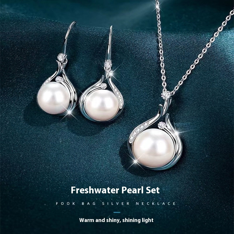 Luxe Radiance: S925 Silver & Natural Freshwater Pearl Necklace & Earrings